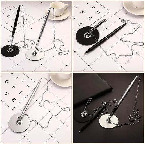 Miniatura 8 de Ciieeo 2 bolígrafos de metal para firma de invitados, bolígrafo de tinta negra con base para bolígrafo y cadena de recepción, bolígrafo, rotulador