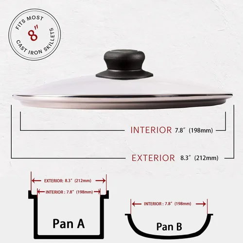 Miniatura 2 de Tapa de vidrio de 8 pulgadas para tapa de sartén, tapa de sartén, tapa de sartén, tapa de sartén con asa, compatible con sartén de hierro fundido