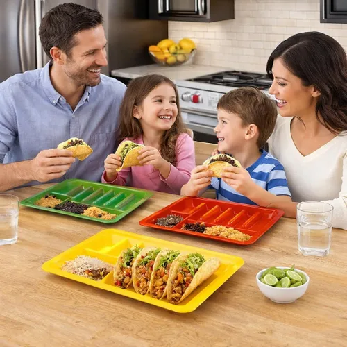 Miniatura 2 de Dependable Industries inc. Essentials Juego de 3 platos rectangulares para tacos, bandejas de plástico sin BPA con divisores, apilables, aptos