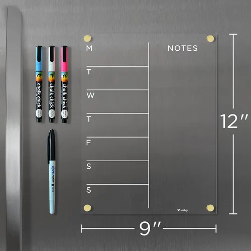 Miniatura 2 de Planificador semanal de acrílico magnético para refrigerador de 9 x 12 pulgadas, planificador de comidas y tablero de notas, organizador de Negro