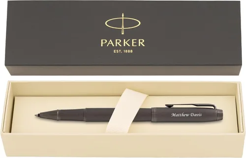 Miniatura 10 de Parker IM - Bolígrafo roller con tapa grabada, laca negra con borde dorado, regalo personalizado para ejecutivos, graduación, jubilación, avance