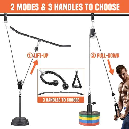 Miniatura 3 de SERTT Sistema de Polea de Cable para Gimnasio, Accesorio de Polea de Rack de Potencia con Barra de Jalón LAT 2 en 1 y Pasador de Carga Mejorado