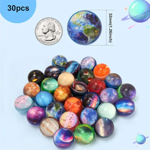 Miniatura 2 de Pllieay 30 bolas hinchables de galaxia, bolas inflables espaciales de 1.28 pulgadas a granel, bolas de goma para fiestas espaciales para niños