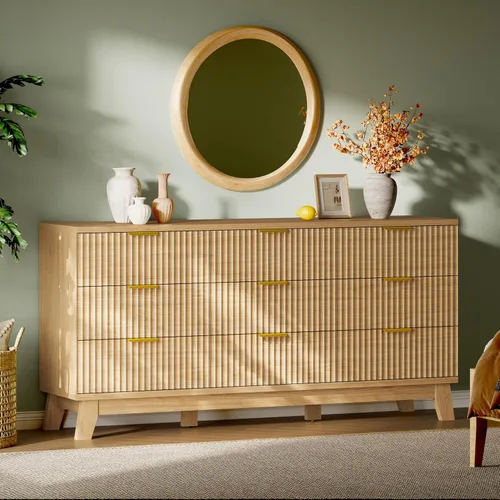 Miniatura 12 de Xixini Cómoda acanalada con 6 cajones, cómoda moderna de 54 pulgadas de ancho con mango de metal, soporte de TV de madera, organizador