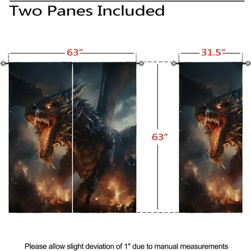 Miniatura 3 de Cortinas opacas con diseño de dragón para decoración del hogar, diseño de animales de fantasía, medievales, con ojales, aislamiento térmico