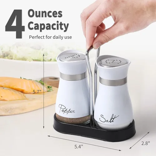 Miniatura 2 de Juego de saleros y pimenteros, acero inoxidable con botella de vidrio para mesa, RV, campamento, barbacoa, juego de 2, blanco