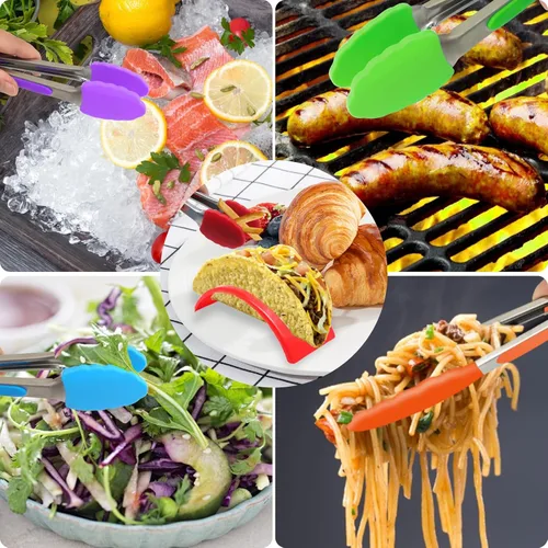 Miniatura 7 de ForTomorrow - Pinzas de cocina con puntas de silicona, juego de 5, pinzas de silicona de alta calidad de 7 y 9 pulgadas para cocinar resistente al