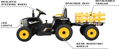 Miniatura 9 de TOBBI - Tractor de juguete a batería de 12 V con remolque color verde, rosado y rojo Negro