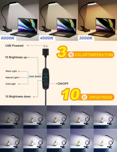 Miniatura 3 de Lámpara de escritorio con abrazadera-HLXS-111 (luz cálida/blanca con puerto USB- 10W)