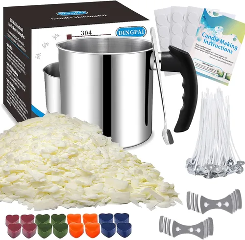DINGPAI Kit de fabricación de velas de soya, juego completo para hacer velas de soya, incluye olla para derretir cera, mechas, adhesivos para Kit de
