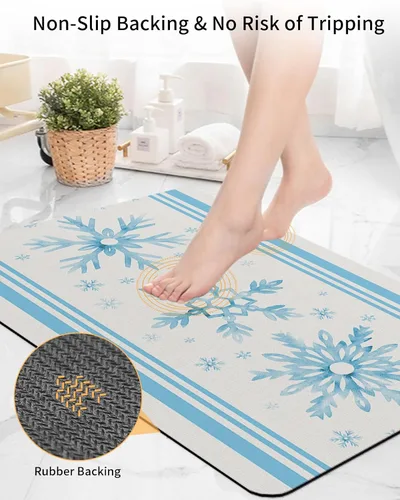 Miniatura 4 de Winter Snowflake Bath Mat for Tub,Non Slip Bathroom Floor Runner Rug Quick Dry & Absorbent Diatomaceous Earth Shower Sink Kitchen Living Room