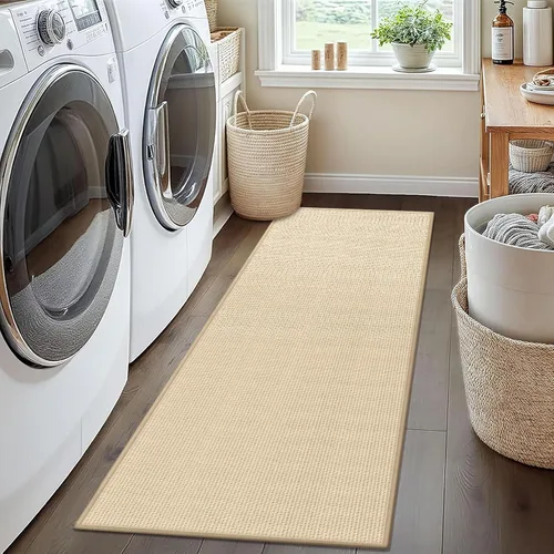 Miniatura 54 de GOYLSER Alfombras de yute de 15 pies para pasillo, alfombra de cocina, antideslizante, lavable, absorbente, alfombra de pasillo color beige