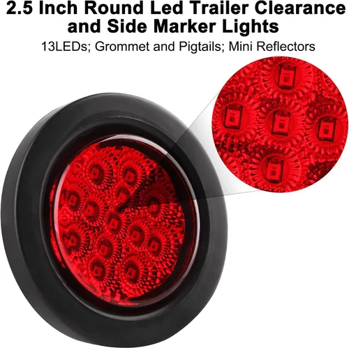 Miniatura 2 de Luces de marcador LED rojas redondas de 2.5 pulgadas, 13 LED con reflectores, 10 piezas de luces de marcador laterales de separación LED redondas