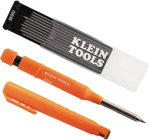 KLEIN TOOLS 80188 Skribes 2.8 mm Lápiz de Carpintero Mecánico con Sacapuntas Incorporado y Paquete de 10 Recargas de Plomo de Grafito, para Marcado