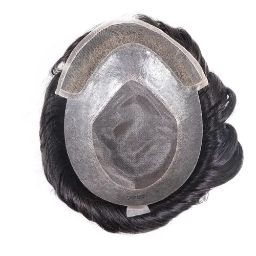 Miniatura 5 de HAPPY&CC Toupee - Piezas de cabello humano con encaje frontal suizo para hombre, parte superior fina mono con poliuretano alrededor de sistema de #1B