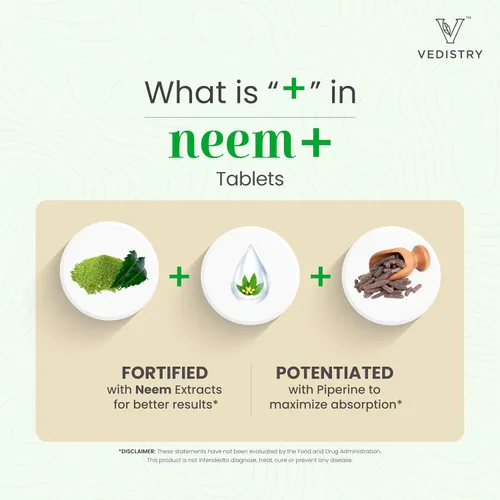 Miniatura 4 de Vedistry Suplementos de hojas de neem Tabletas de hojas de neem de 1100 mg que apoyan la piel clara, la desintoxicación y la salud inmunológica