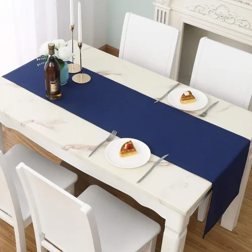 Miniatura 19 de DUALIFE Camino de mesa azul real de 14 x 108 pulgadas de largo, color sólido, poliéster grueso, tela decorativa hecha a mano para bodas, fiestas