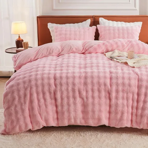 Miniatura 18 de EMME Juego de funda de edredón de felpa lanudo de color blanco, tamaño Queen, 3 piezas, juego de ropa de cama de invierno suave y esponjoso de pelo