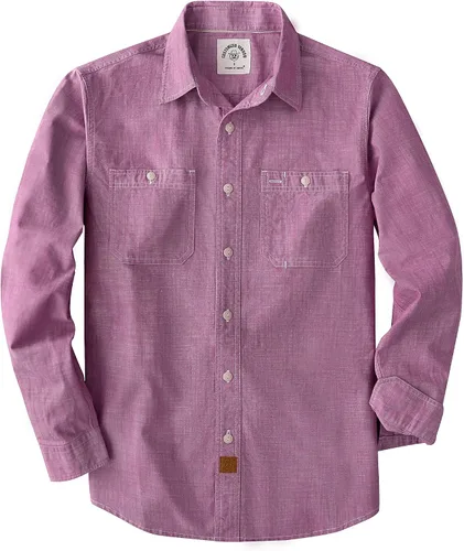 Miniatura 14 de Dubinik® Chambray - Camisa de trabajo de algodón de manga larga para hombre, con 2 bolsillos, casual, con botones