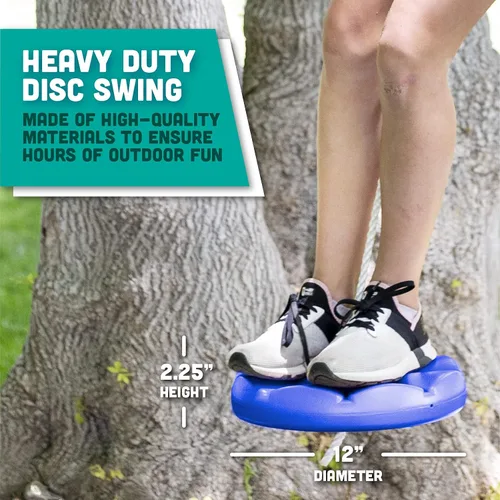 Miniatura 4 de Squirrel Products Columpio de árbol de disco azul resistente con cuerda para jugar al aire libre, fácil adición de bricolaje al juego o árbol