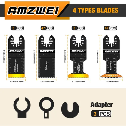 Miniatura 2 de AMZWEI 100 cuchillas oscilantes de titanio para herramientas, hojas de sierra profesionales de borde curvo, corte de metal, madera y plástico, 4