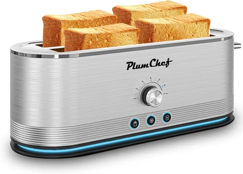 Miniatura 9 de Tostadora de ranura larga extra ancha de 4 rebanadas, bandeja extraíble para migas, 6 ajustes de tostado, funciones de bagel/descongelación, 1650 W