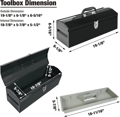 Miniatura 2 de Torin ATB101B-2 Caja de herramientas portátil de acero estilo techo de cadera de 19 pulgadas con cierre de pestillo de metal y bandeja