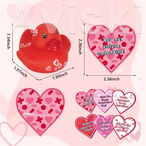 Miniatura 2 de Aviski 30 unidades de regalos para el día de San Valentín para el aula, lindos patos de goma de San Valentín y tarjetas de regalo para niños