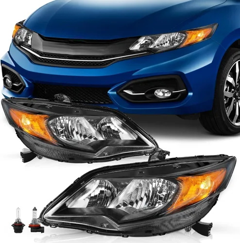 Miniatura 12 de TUSDAR Reemplazo del conjunto de faros delanteros para Honda Civic 2014-2015 de 2 puertas Coupé, carcasa negra, reflector ámbar (L+R)
