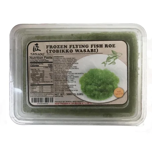 Wasabi Tobikko Caviar - 1.1 libras, Huevas de pescado voladoras picantes, Wasabi verde infundido, perfecto para sushi y sashimi