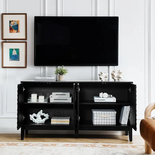 Miniatura 4 de Henf Mesa consola moderna de 47.2 pulgadas, diseño ondulado, mesa de entrada con 3 cajones y 3 estantes ajustables, mesas de sofá de madera