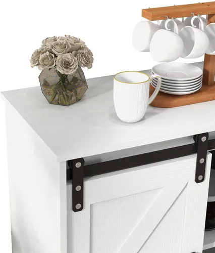 Miniatura 9 de Panana - Gabinete de almacenamiento para buffet con puerta corrediza de granero, aparador de estilo granja para café-bar, cocina (Blanco)