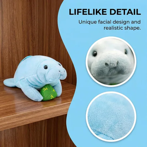 Miniatura 3 de Manatee - Peluche de Manatí azul de 7 pulgadas, animal de peluche realista suave y realista, colección de regalo de animal de manatí marino
