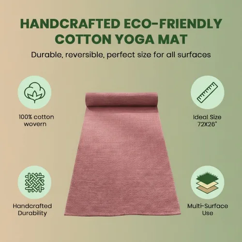 Miniatura 3 de LFH Home - Tapete de yoga de algodón hecho a mano para ejercicio, entrenamiento, fitness, perfecto y de alta calidad, ecológico, tejido de algodón