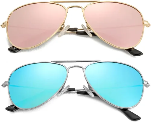 Miniatura 131 de Gleyemor Lentes de sol polarizados estilo aviador para niños y niñas, jóvenes, adolescentes, dos tamaños de 1.969 in y 2.047 in