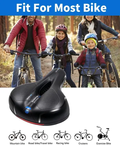 Miniatura 5 de MSDADA Cómodo cojín para asiento de bicicleta, asiento de bicicleta ancho cómodo para hombres y mujeres con doble absorción de impactos, acolchado