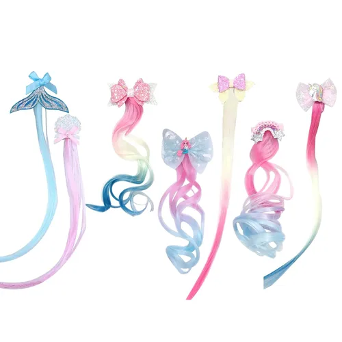 Miniatura 14 de Little World Pinzas para el cabello para niñas, 6 extensiones de cabello arcoíris, pinzas de pelo de unicornio para niñas y niños pequeños, colas