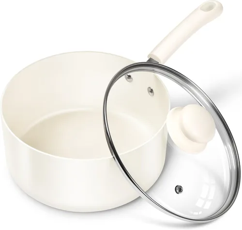 Miniatura 11 de MICHELANGELO Juego de sartenes antiadherentes, cacerola de cerámica con tapa, olla multiusos con tapa, sartenes no tóxicas, 1 cuarto de galón, blanco