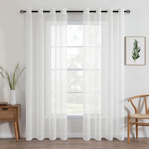Miniatura 31 de MIULEE - Cortinas transparentes para ventana (2 paneles). Cortinas elegantes., Poliéster & Mezcla de poliéster, Blanco