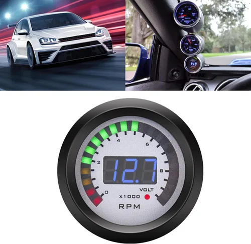 Miniatura 3 de Tacómetro de coche, tacómetro digital 52mm/2in 0-9999 RPM Reemplazo para vehículos de gasolina de 12V 4/6/8 cilindros