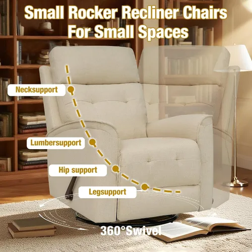 Miniatura 6 de Silla reclinable giratoria para adultos, silla mecedora, pequeña reclinable giratoria para espacios pequeños, sala de estar, dormitorio, caravana
