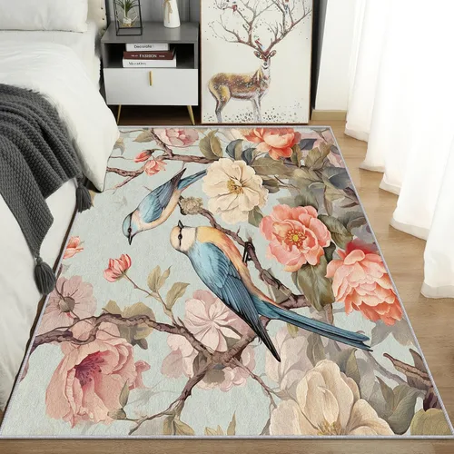 Miniatura 3 de Bird Flower Rugs for Bedroom 5x7 - Retro Floral Carpet for Living Room, 70s Rustic Washable Area Rug & Home Decor, Soft Low Pile Non Slip Indoor