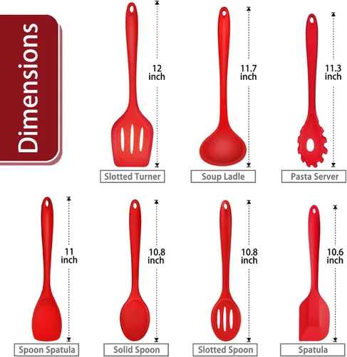 Miniatura 2 de P&P CHEF Juego de 7 utensilios de cocina de silicona, a prueba de calor, para utensilios de cocina antiadherentes, espátula antiadherente, espátula