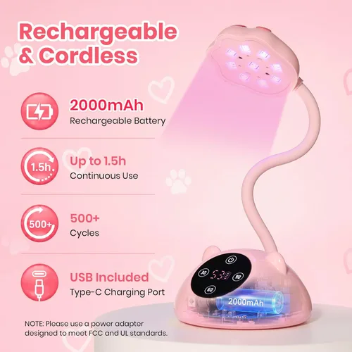 Miniatura 3 de Beetles - Lámpara de uñas de curado flash Meowgic StrawPurr UV, lámpara de uñas con cuello de cisne recargable, luz LED inalámbrica con pantalla