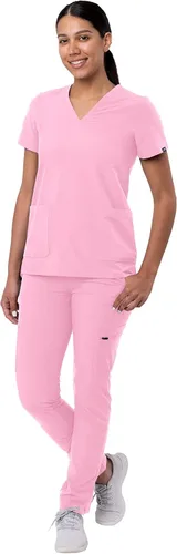 Miniatura 5 de Adar - Uniforme tipo filipina, con camisa de cuello en V y pantalones con bolsillos tipo cargo, para mujer
