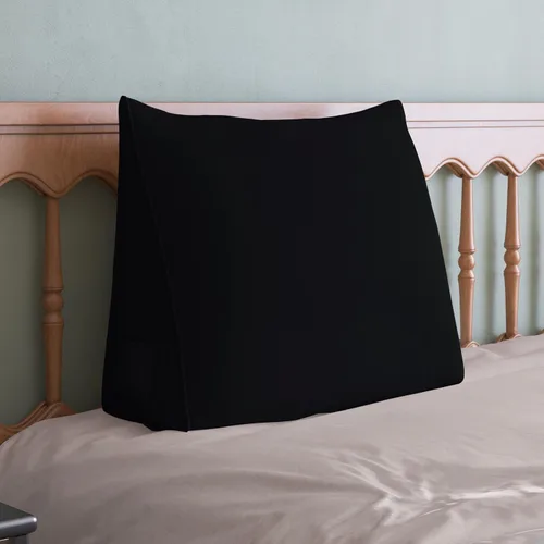 Miniatura 6 de WOWMAX Almohada de espalda para cama sentada, almohada de cuña para respaldo de cama y sofá, 85% lino y 15% mezcla de algodón, color negro