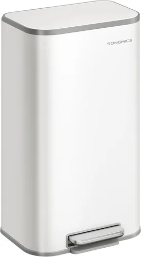 SONGMICS Bote de Basura de Cocina, Bote de Basura de 8 Galones (30 L) con Tapa, Acero Inoxidable, Cierre Suave y se Mantiene Abierto, Cubo Interior,