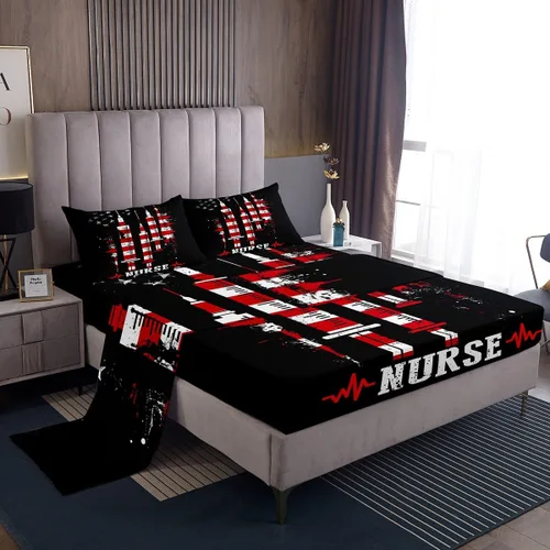 Miniatura 21 de Erosebridal Nurse Sheet Set Stethoscope Twin Sheets Set for Teen Boys,Colorful Medical Healthcare Heartbeat Syringe Fitted Sheet