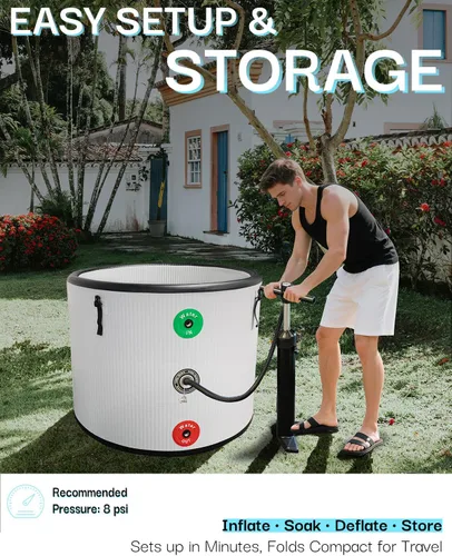 Miniatura 4 de Bañera de hielo inflable para atletas, compatible con enfriador de agua, bañera de inmersión fría para recuperación con tapa aislada, hoja de tierra