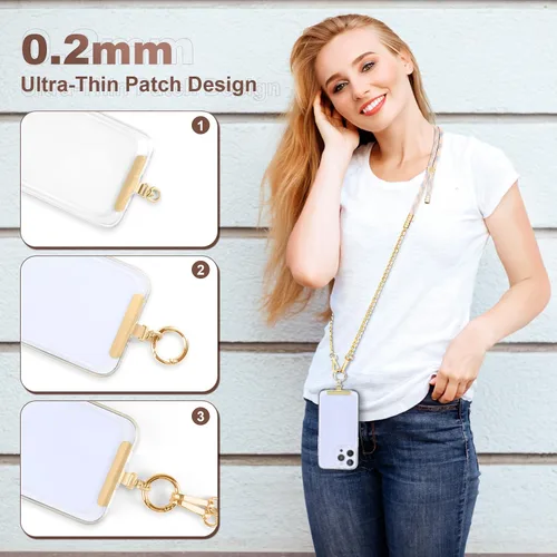 Miniatura 6 de Correa Universal para Teléfono, Cadena de Metal para Teléfono Celular y Combinación de Cordón Trenzado Azul Rosa para iPhone 17, Serie 16